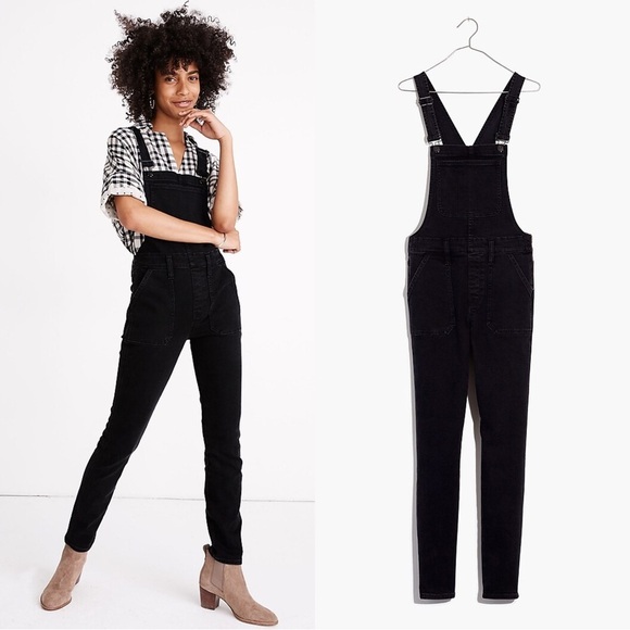 Madewell • Skinny Overalls in Lunar Wash faded black denim stretch side zip - Picture 3 of 12